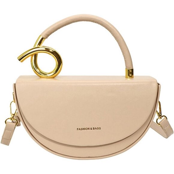 Women's Cream Vegan Leather Saddle Flap Lock Crossbody Clutch Satchel Tote Bag - Picture 1 of 7